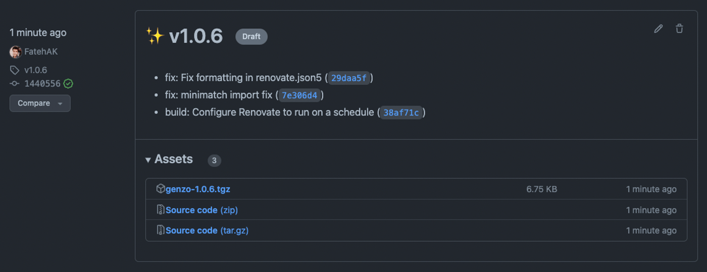 GitHub draft release